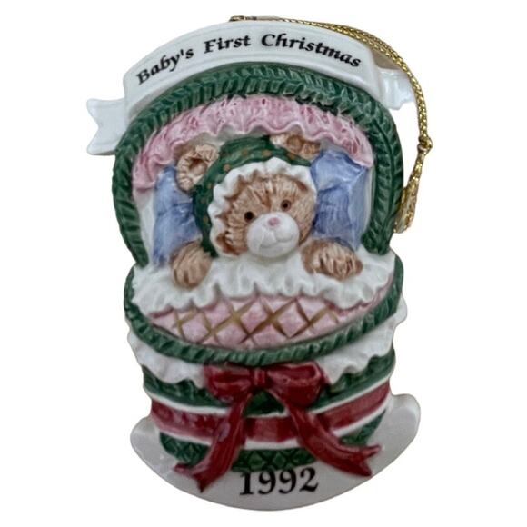 Fitz & Floyd "Rock-A-Bye-Teddy" Baby's 1st Christmas Ornament 1992 With Box - Picture 1 of 9